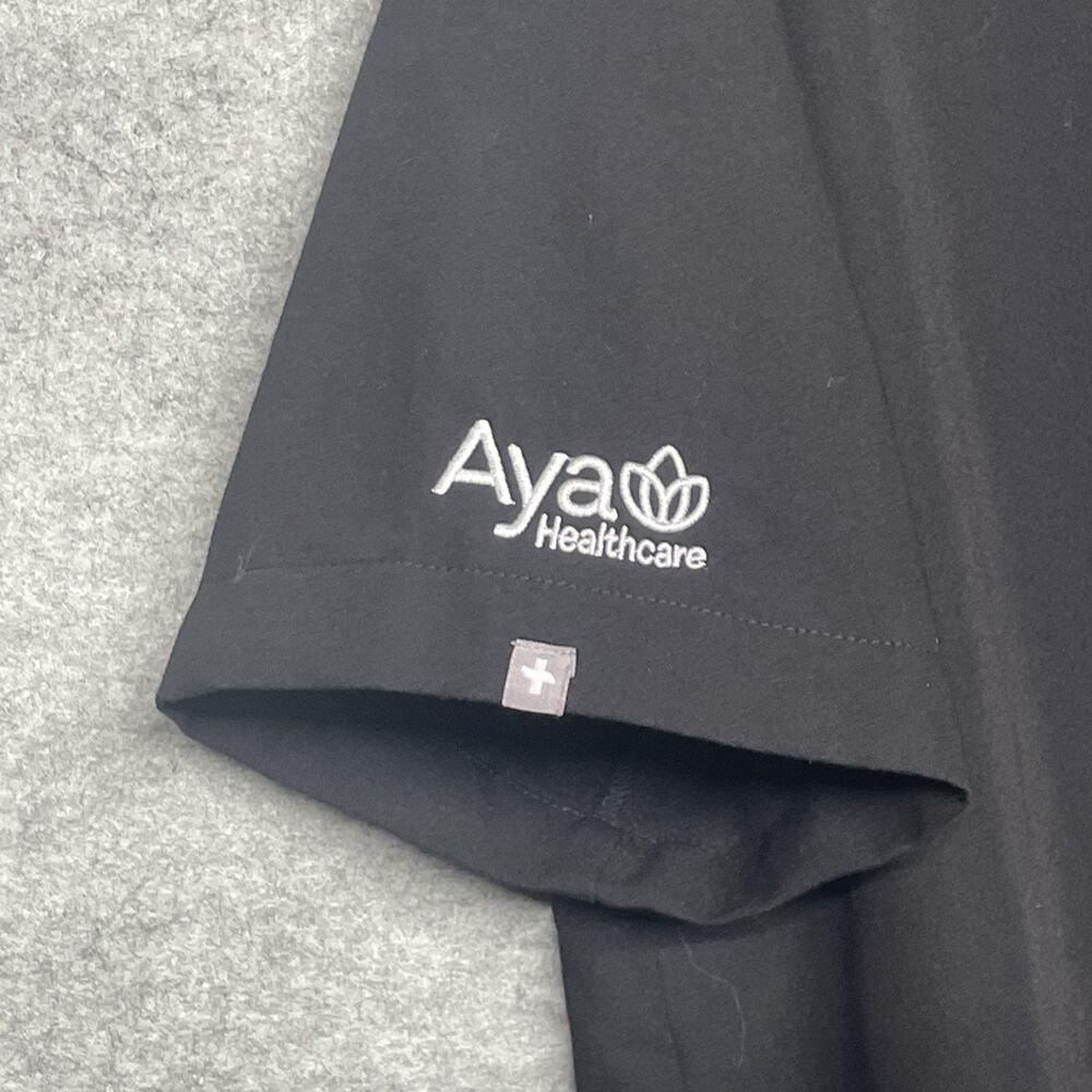 FIGS Technical Collection Black Crewneck Scrub Top Mens Med Aya Healthcare Logo - Picture 3 of 8